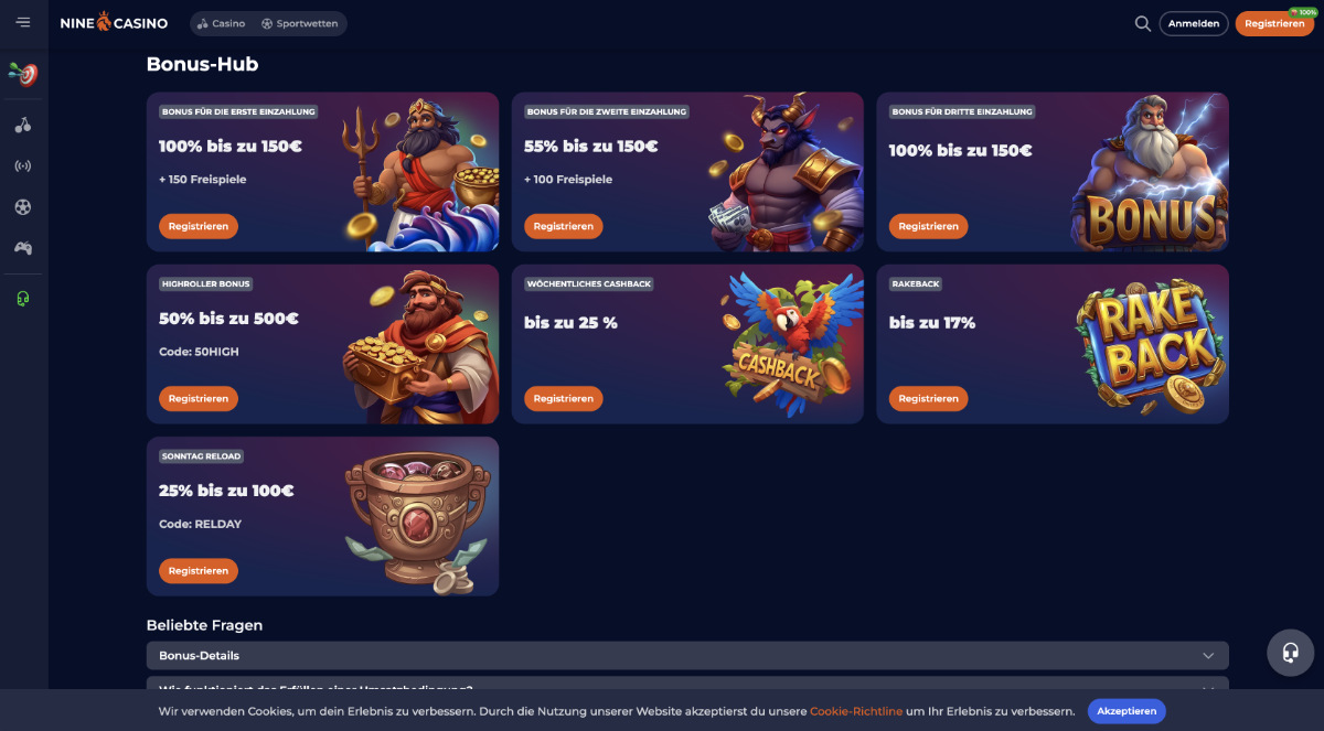Bonusbedingungen NineCasino